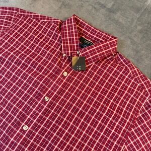 Cambridge Classics Mens Medium Red Plaid Short Sleeve Button Down Shirt Pocket